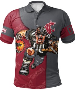 NCAA Washington State Cougars Custom Number Red Grey Polo Shirt