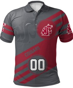NCAA Washington State Cougars Custom Number Red Grey Polo Shirt V3