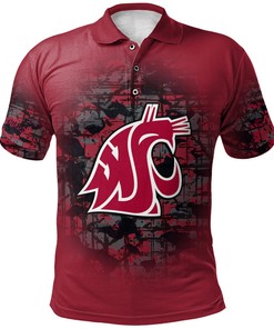 NCAA Washington State Cougars Custom Text Number Red Camo Vintage Polo Shirt
