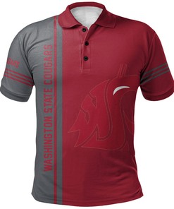 NCAA Washington State Cougars Custom Text Number Red Grey Half Style Polo Shirt