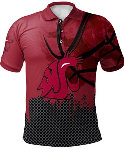 NCAA Washington State Cougars Custom Text Number Red Grunge Pattern Polo Shirt