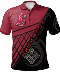 NCAA Washington State Cougars Custom Text Red Black Celtic Polo Shirt