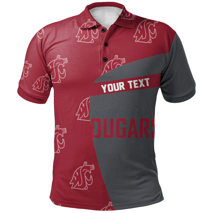NCAA Washington State Cougars Custom Text Red Grey Special Polo Shirt