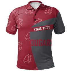 NCAA Washington State Cougars Custom Text Red Grey Special Polo Shirt - Image 2
