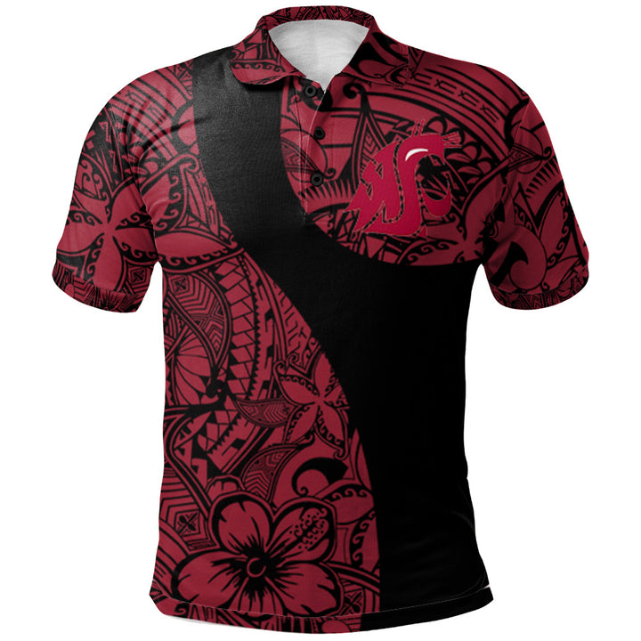 NCAA Washington State Cougars Red Black Polynesian Polo Shirt
