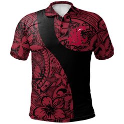 NCAA Washington State Cougars Red Black Polynesian Polo Shirt - Image 2