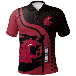 NCAA Washington State Cougars Red Black Special Polo Shirt - Image 2