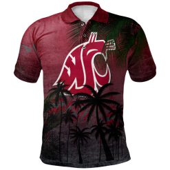 NCAA Washington State Cougars Red Coconut Tree Tropical Grunge Polo Shirt - Image 2