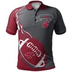 NCAA Washington State Cougars Red Grey Flame Ball Polo Shirt V2 - Image 2