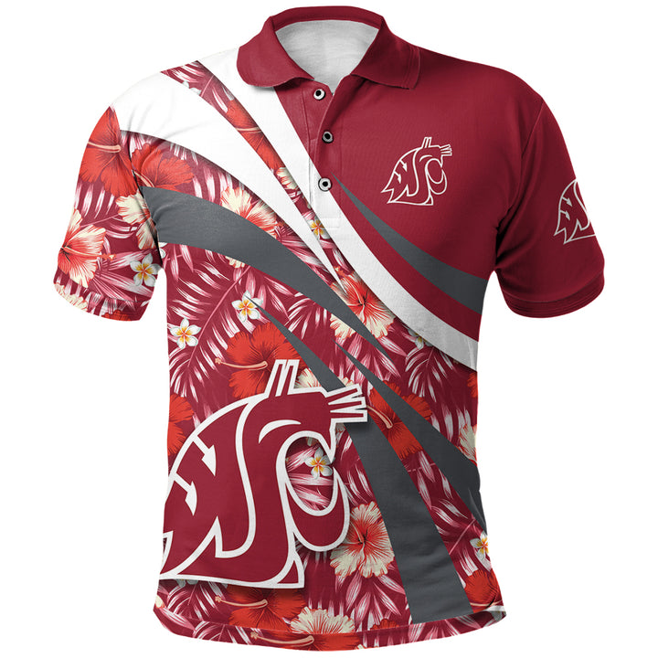 NCAA Washington State Cougars Red Hibiscus Style Polo Shirt