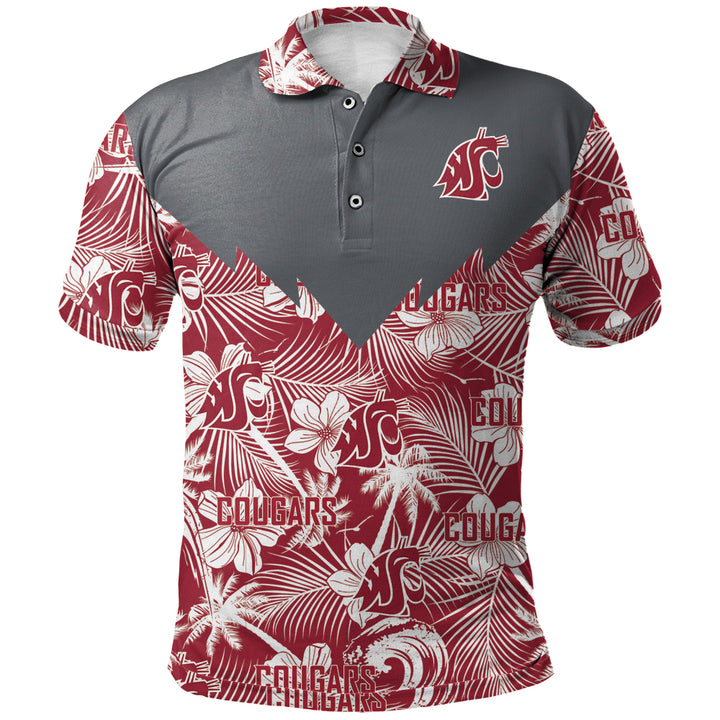 NCAA Washington State Cougars Red White Flowers Polo Shirt