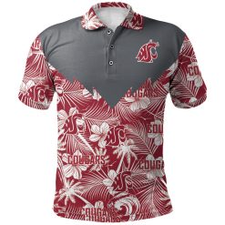NCAA Washington State Cougars Red White Flowers Polo Shirt - Image 2