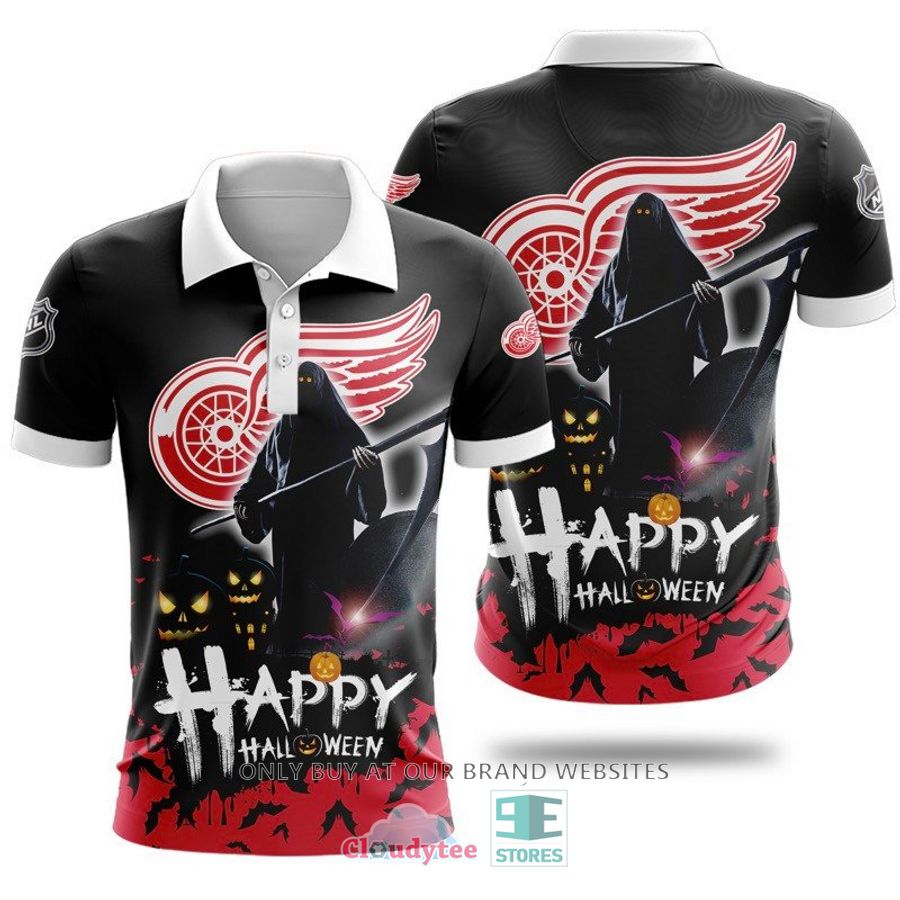 NHL Detroit Red Wings Black Happy Hallowen Polo Shirt