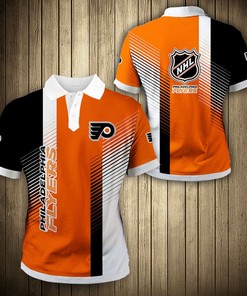 NHL Philadelphia Flyers Orange Black Stripes Casual Polo Shirt