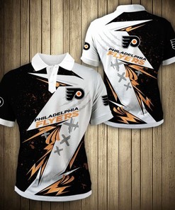 NHL Philadelphia Flyers White Black Thunderbolt Polo Shirt