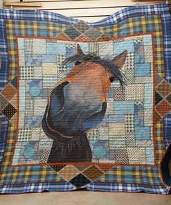 Naive Horse Face With Geometric Quilt Blanket Bedding Set