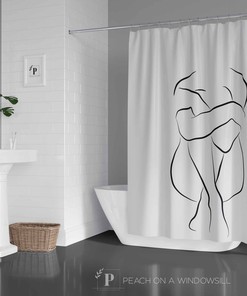 Naked Woman Shower Curtain, Black And White Bath Curtain, Feminine Bathroom Decor