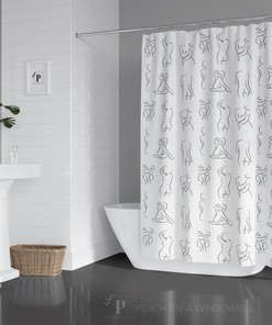 Naked Women Shower Curtain, Black and White Bath Curtain featuring Nude Line Drawings, Modern Feminine Bathroom Decor