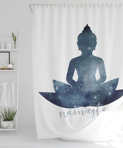 Namaste Shower Curtain, Namaste Bath Curtain, Inspiring Home Decor, Meditating Buddha Printed Fabric Shower Curtain, New Home Decor