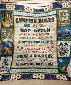Nap Often Watch The Sunset Visit With Friends Camping Rules Quilt Blanket Bedding Set