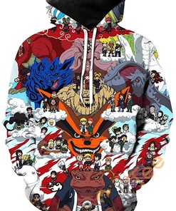 Naruto Print Pullover With Front Pocket Sport All Over Print Hoodie 3D 3