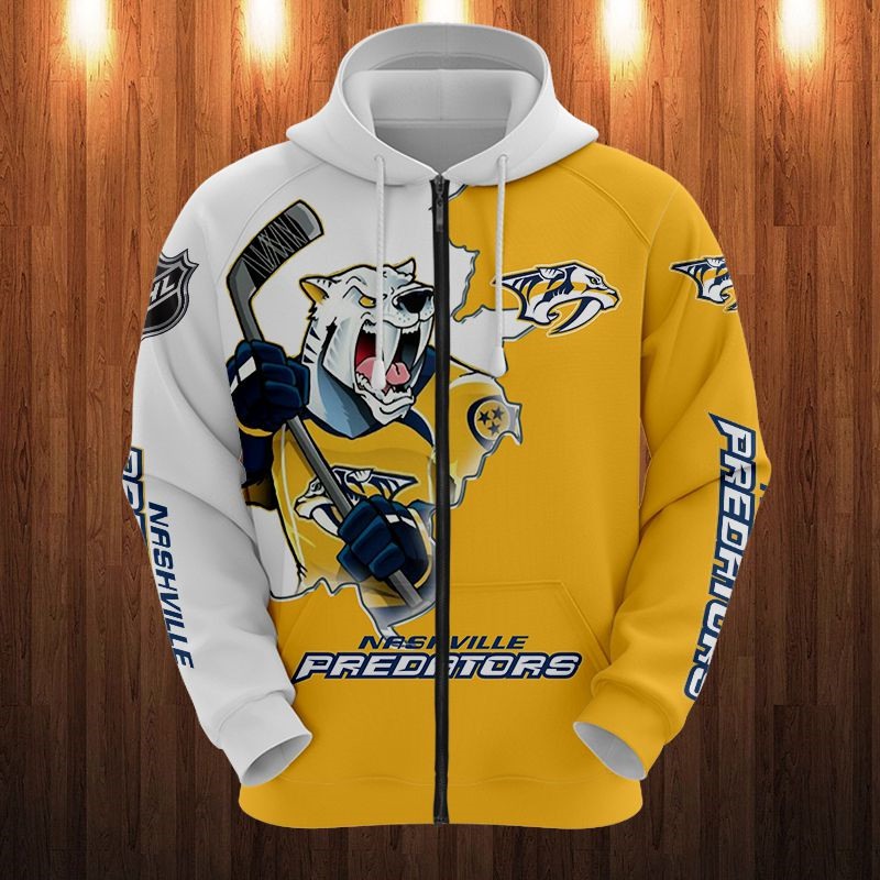 Nashville Predators Hoodie 3D Zip Hoodie 3D Cartoon Graphic Zip Hoodie for Fan - Image 3