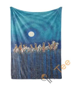 Native American Full Moon Riders Sherpa Fleece Blanket Gifts for Family, for Couple