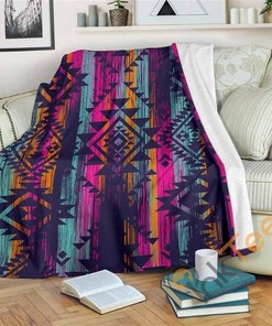 Native Tribal Aztec Pattern Sherpa Fleece Blanket Gifts for Family, for Couple