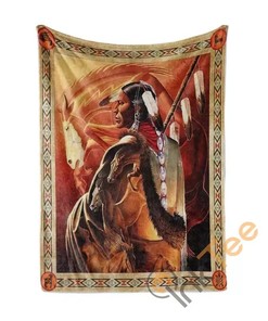 Native Warrior With Horses Sherpa Fleece Blanket Gifts for Family, for Couple
