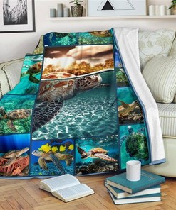 Nature Turtle Ocean Lover Sherpa Fleece Blanket Gifts for Family, for Couple