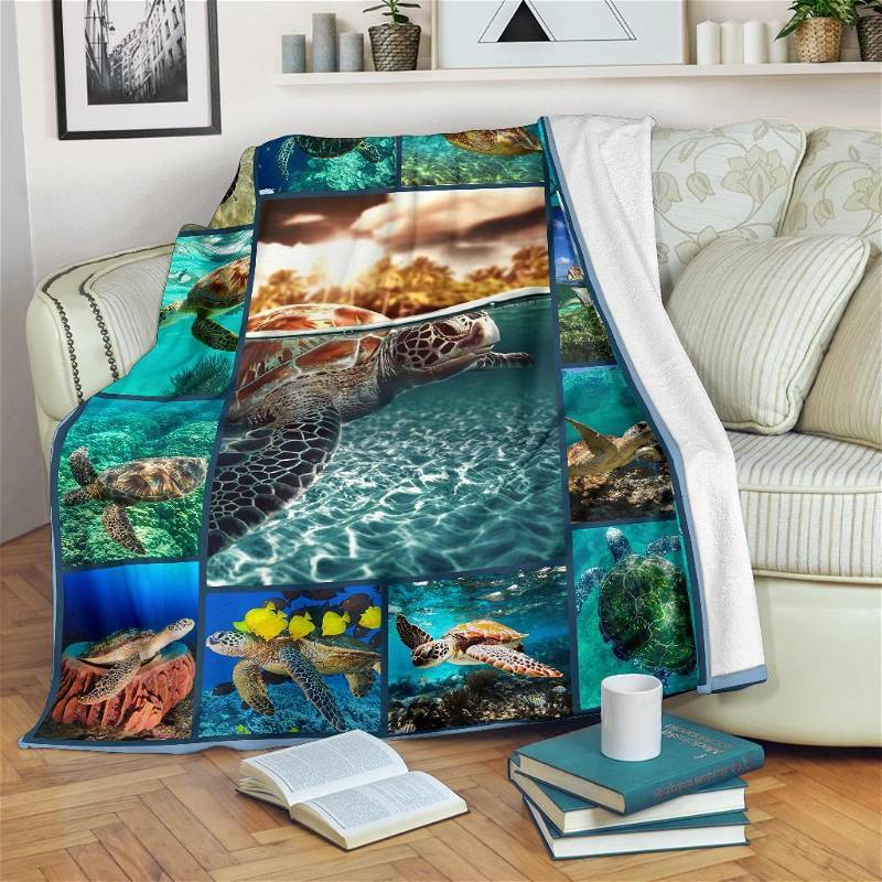 Nature Turtle Ocean Lover Sherpa Fleece Blanket Gifts for Family, for Couple