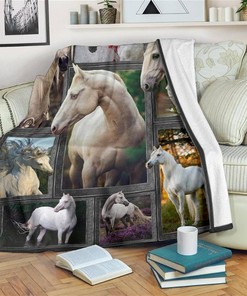 Nature White Horse Horse Lover Sherpa Fleece Blanket Gifts for Family, for Couple