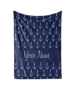 Nautical Anchor Theme - Personalized Custom Blanket With Your Child's Or Family Name Sherpa Fleece Blanket Gifts for Family, for Couple