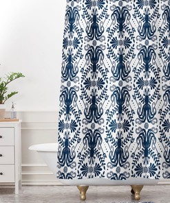 Nautical Damask Shower Curtain, Coastal Decor, Bathroom Decor, Navy Blue, Shower, Bathroom, Octopus, Mythos Oceanic Design