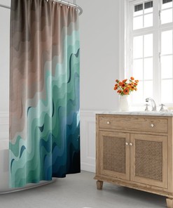 Nautical Mid-Century Modern Shower Curtain, Boho Bath Curtain, Ombre, Wavy, Abstract, Minimalist, Contemporary, Beach, House Warming
