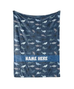 Nautical Shark Theme - Personalized Custom Blanket With Your Child's Or Family Name Sherpa Fleece Blanket Gifts for Family, for Couple