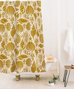 Nautical Shower Curtain, Bath Curtain, Beach House Shower Curtain, Sea Shell Shower Curtain, Coastal Home Decor, Yellow Shower Curtain