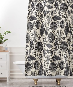 Nautical Shower Curtain, Bath Curtain, Coastal Decor, Bathroom Decor, Shell Shower Curtain, Black Shower Curtain, Beach House Decor