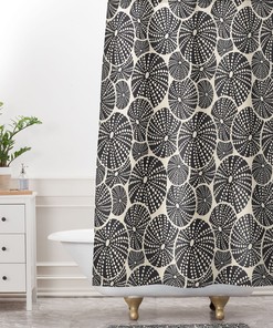Nautical Shower Curtain, Black Shower Curtain, Coastal Decor, Bath Curtain, Sea Urchin, Cloth Shower Curtain, Beach House Decor