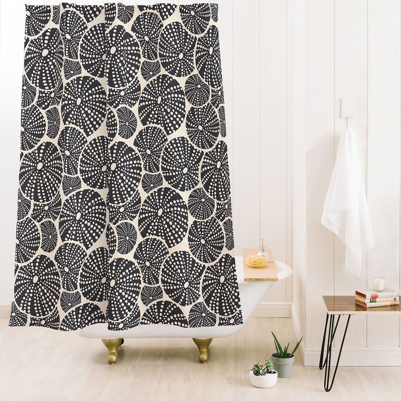 Nautical Shower Curtain, Black Shower Curtain, Coastal Decor, Bath Curtain, Sea Urchin, Cloth Shower Curtain, Beach House Decor - Image 2