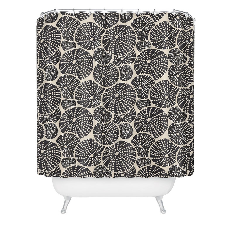 Nautical Shower Curtain, Black Shower Curtain, Coastal Decor, Bath Curtain, Sea Urchin, Cloth Shower Curtain, Beach House Decor - Image 3