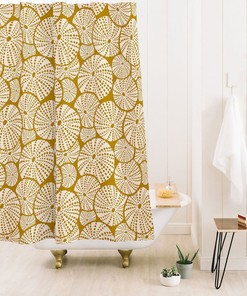 Nautical Shower Curtain, Coastal Decor, Bathroom Decor, Yellow Shower Curtain, Shower, Bathroom, Beach House Decor, Sea Urchin