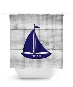 Nautical Shower Curtain, Personalized Shower Curtain, Kids Bathroom Decor, Bathtub Curtain, Sailboat Bathroom, Nautical Bathroom