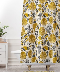 Nautical Shower Curtain, Sea Shell Shower Curtain, Bath Curtain, Fabric Shower Curtain, Yellow Shower Curtain, Beach House Decor