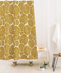 Nautical Shower Curtain, Yellow Shower Curtain, Coastal Decor, Bath Curtain, Sea Urchin, Cloth Shower Curtain, Beach House Decor
