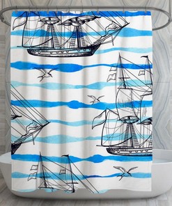 Nautical Shower Curtains, Ship Pattern Shower Curtain, Old Wooden Ships Decor