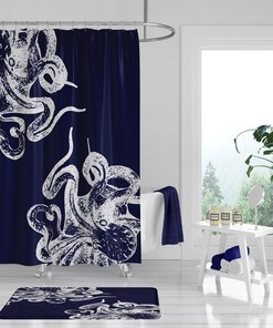 Navy Blue Octopus Shower Curtain