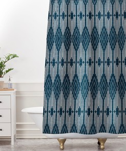 Navy Blue Shower Curtain, Bathroom Decor, Blue, Home Decor, West End Midnight Design, Geometric Shower Curtain, Retro Home Decor
