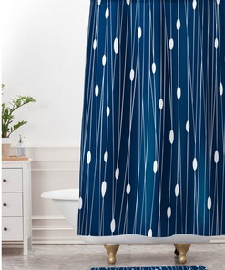 Navy Blue Shower Curtain, Bathroom, Entangled Design, Modern Geometric, Shower, Bathroom Decor, Oval Dot Pattern, Minimalist