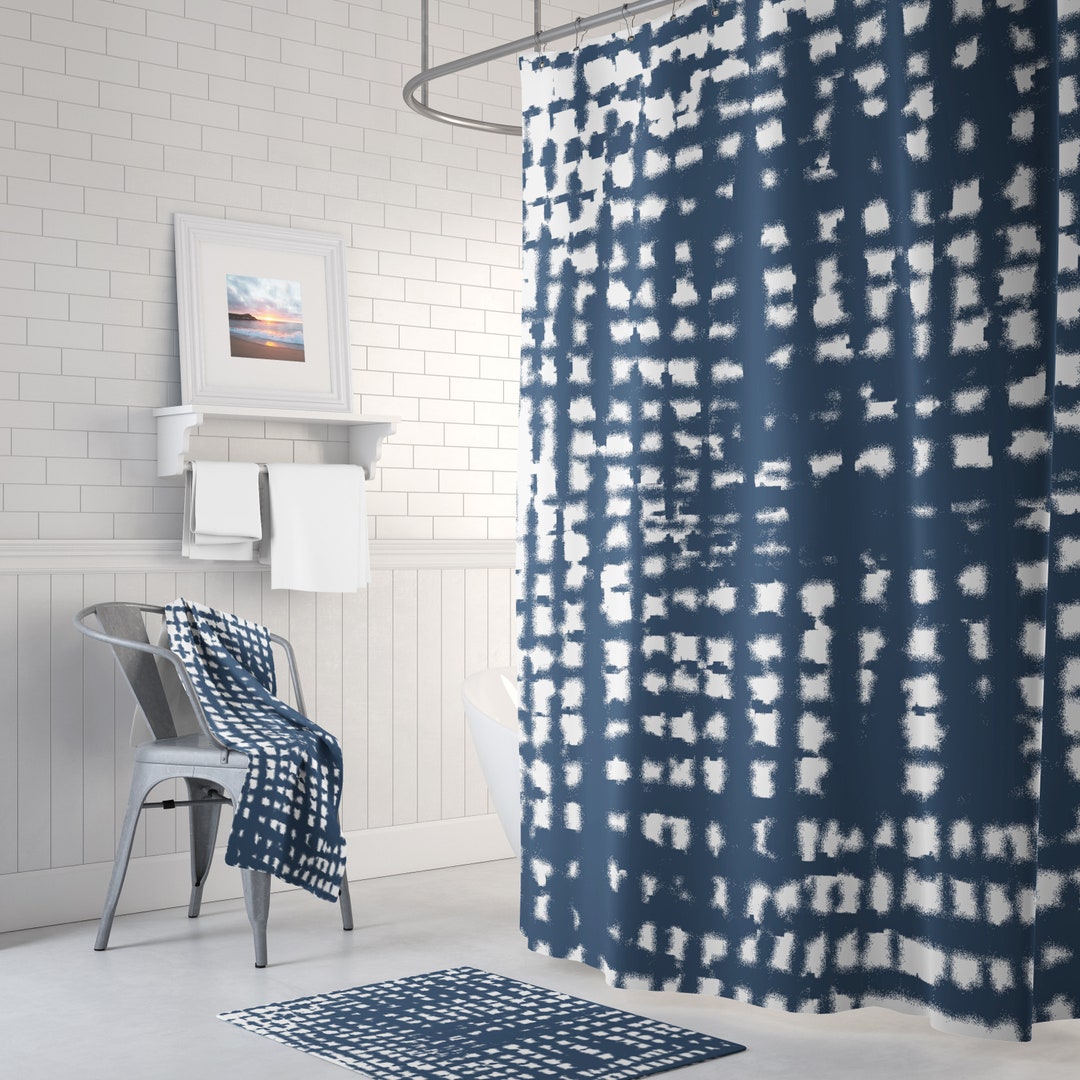 Navy Blue Shower Curtain, Modern Bathroom Decor